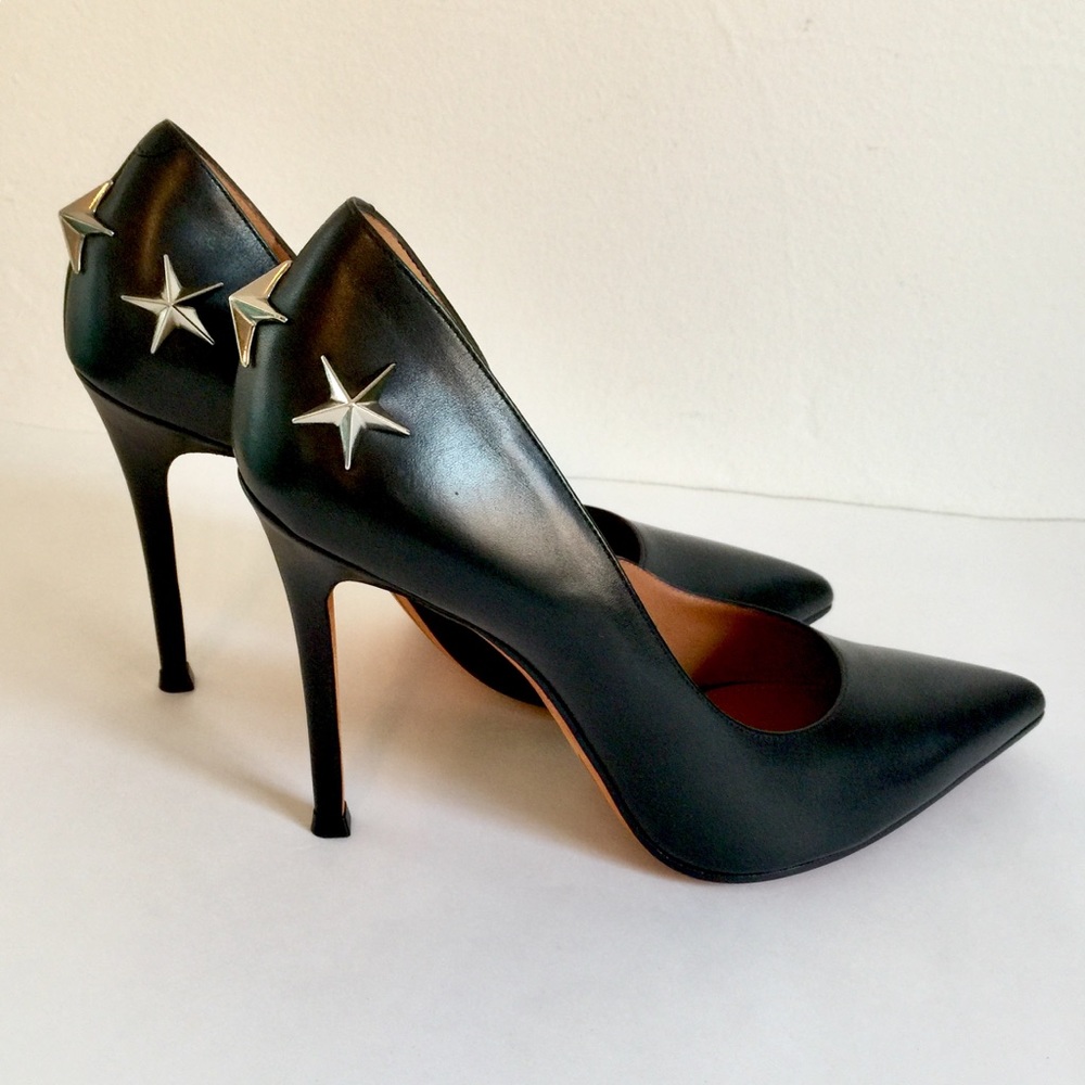 NWT GIVENCHY BLACK CALF SILVER STAR-STUDDED D’ORSE’ STILETTO PUMP